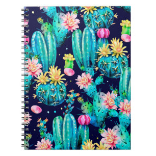 Watercolor seamless pattern. Flowering cacti on da Notebook