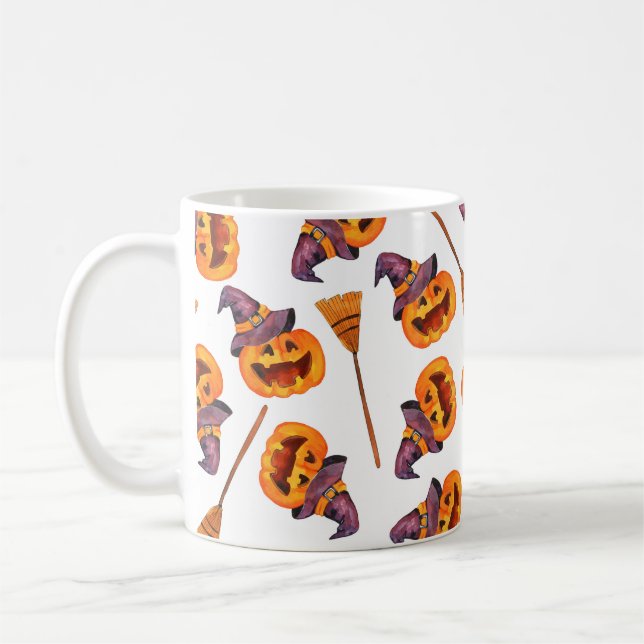 Watercolor seamless pattern happy halloween holida coffee mug (Left)