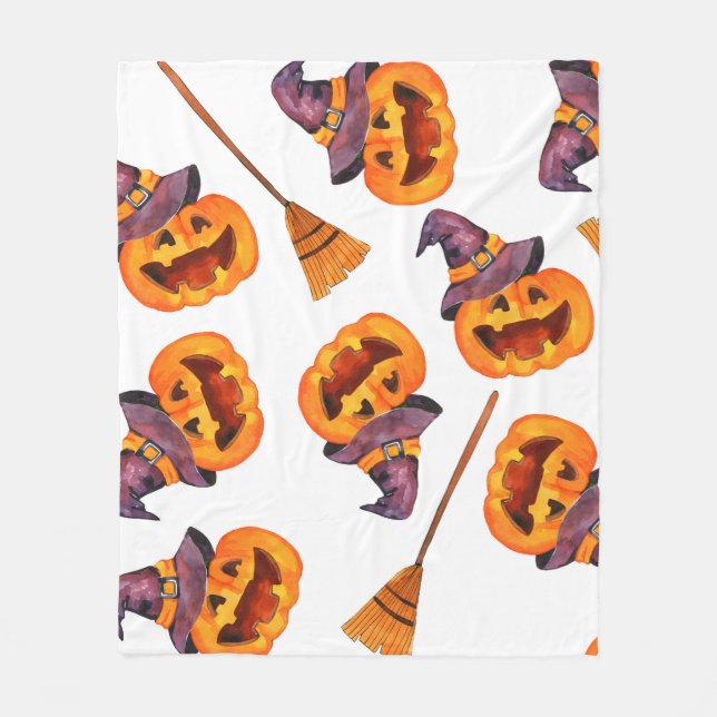 Watercolor seamless pattern happy halloween holida fleece blanket (Front)