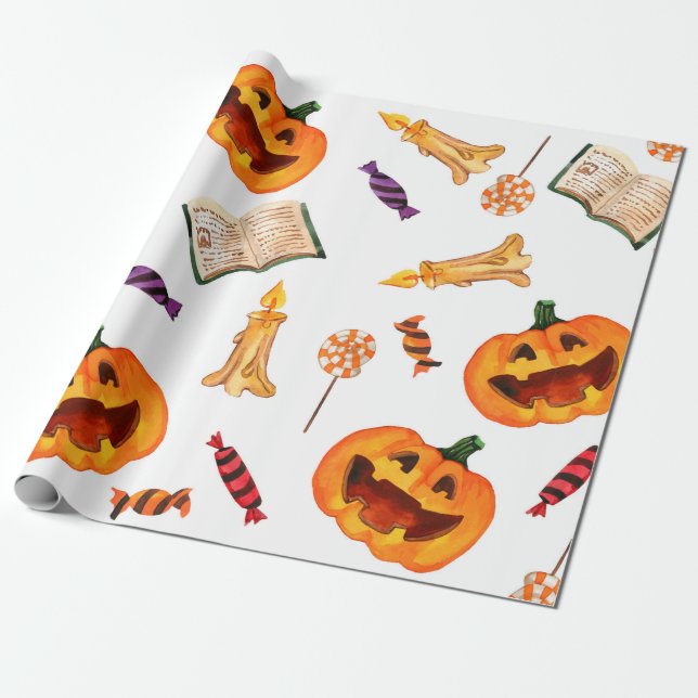 Watercolor seamless pattern happy halloween holida wrapping paper (Unrolled)