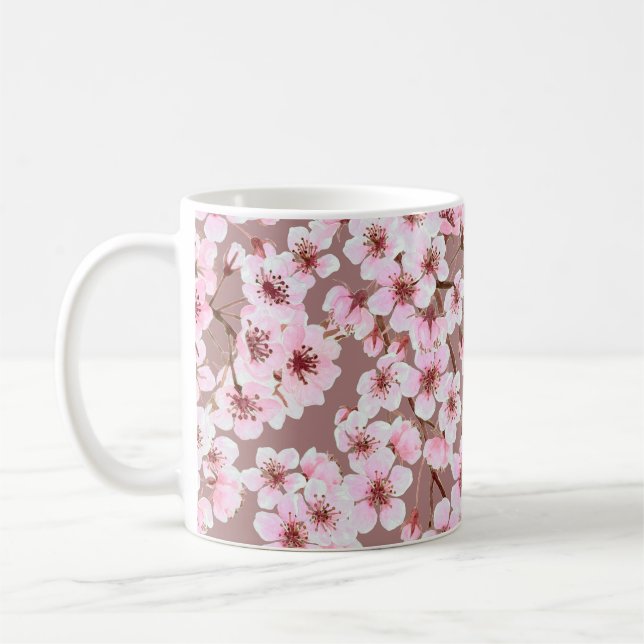 Watercolor seamless pattern made of cherry blossom coffee mug (Left)