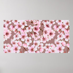 Watercolor seamless pattern made of cherry blossom poster