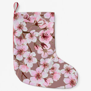 Watercolor seamless pattern made of cherry blossom small christmas stocking