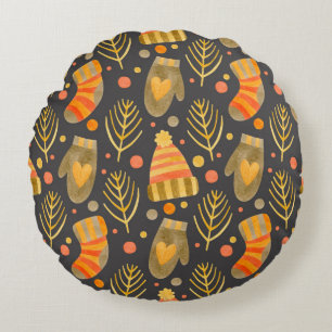 Watercolor seamless pattern new year, merry christ round cushion