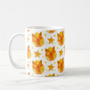Watercolor seamless pattern of cat faces and stars coffee mug