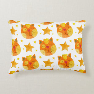 Watercolor seamless pattern of cat faces and stars decorative cushion