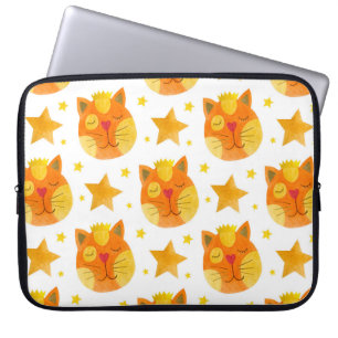 Watercolor seamless pattern of cat faces and stars laptop sleeve