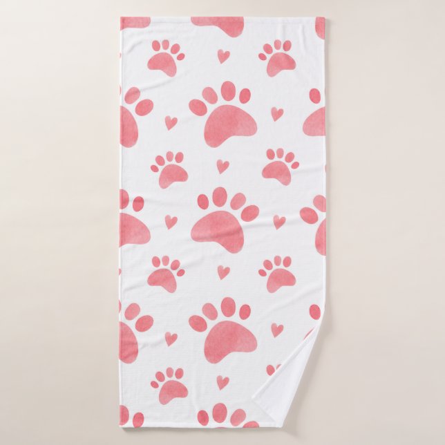 Watercolor seamless pattern of cat paws bath towel (Bath Towel)
