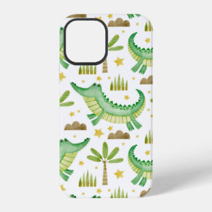 Watercolor seamless pattern of crocodile palm tree iPhone 12 case