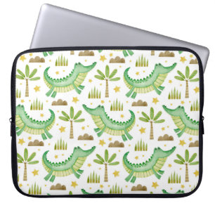 Watercolor seamless pattern of crocodile palm tree laptop sleeve