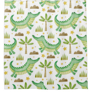 Watercolor seamless pattern of crocodile palm tree shower curtain