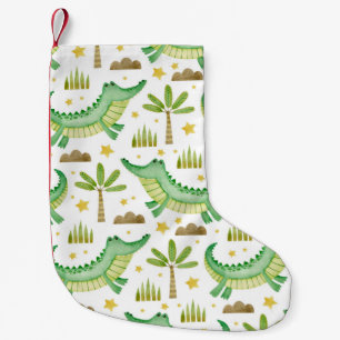 Watercolor seamless pattern of crocodile palm tree small christmas stocking
