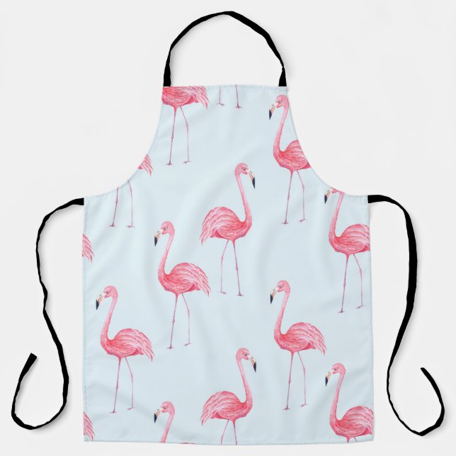 Watercolor seamless pattern of flamingo on pastel  apron (Front)