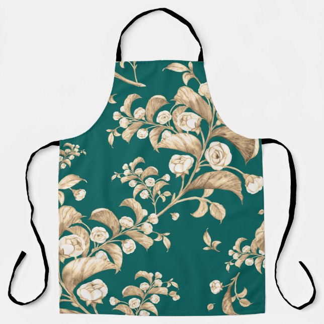 Watercolor seamless pattern of flowering branches, apron (Front)