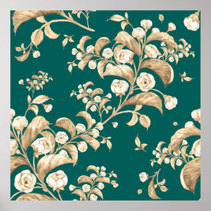 Watercolor seamless pattern of flowering branches, poster