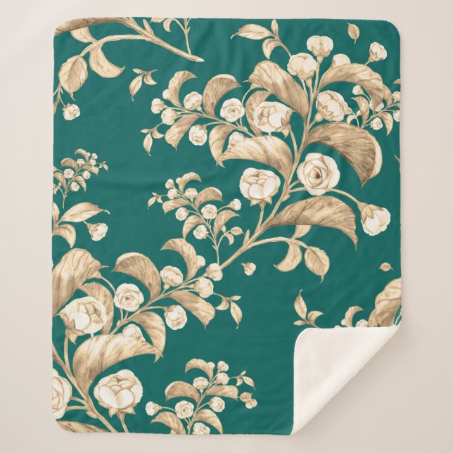 Watercolor seamless pattern of flowering branches, sherpa blanket (Front)