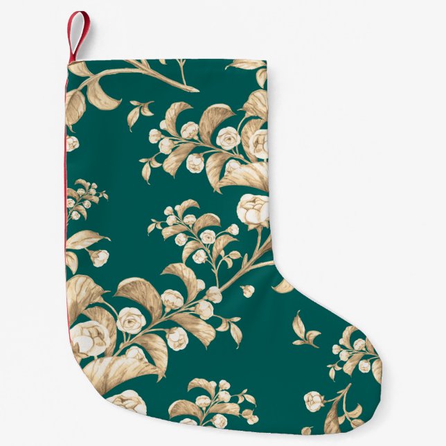 Watercolor seamless pattern of flowering branches, small christmas stocking (Front)