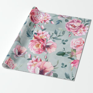 Watercolor seamless pattern of peony and blosom fl wrapping paper