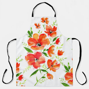 Watercolor seamless pattern orange poppies flowers apron