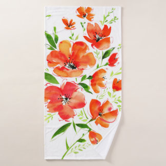 Watercolor seamless pattern orange poppies flowers bath towel