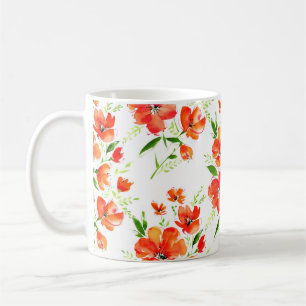 Watercolor seamless pattern orange poppies flowers coffee mug