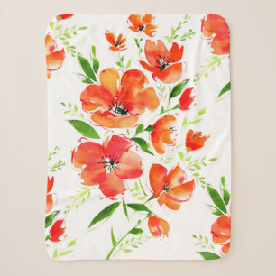 Watercolor seamless pattern orange poppies flowers sherpa blanket