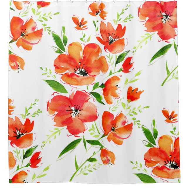 Watercolor seamless pattern orange poppies flowers shower curtain (Front)