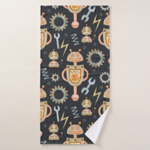 Watercolor seamless pattern robots bath towel