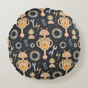 Watercolor seamless pattern robots round cushion