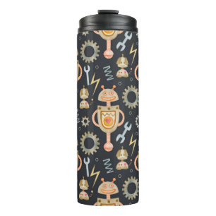 Watercolor seamless pattern robots thermal tumbler
