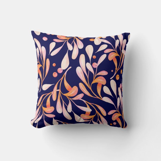 Watercolor seamless pattern. Rustic botanical dark Cushion (Front)