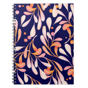 Watercolor seamless pattern. Rustic botanical dark Notebook