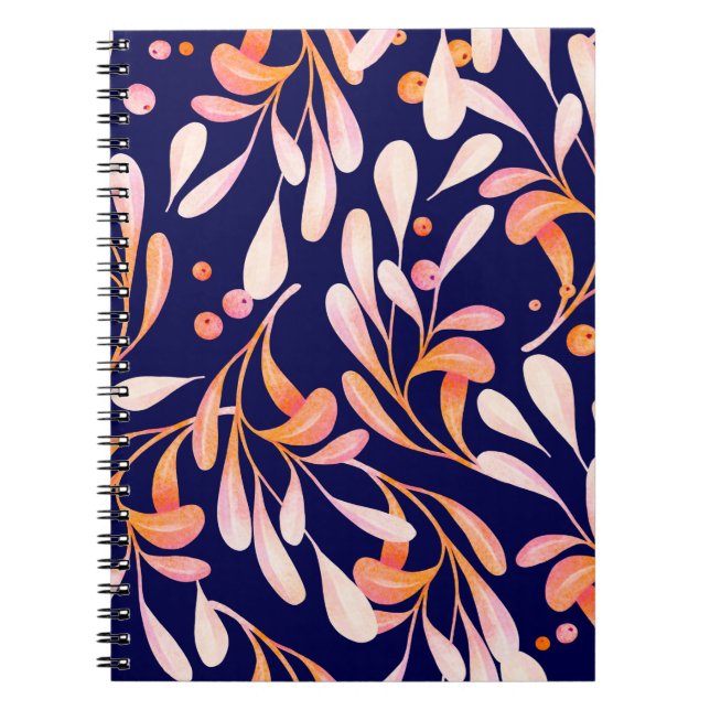 Watercolor seamless pattern. Rustic botanical dark Notebook (Front)