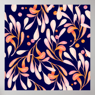 Watercolor seamless pattern. Rustic botanical dark Poster
