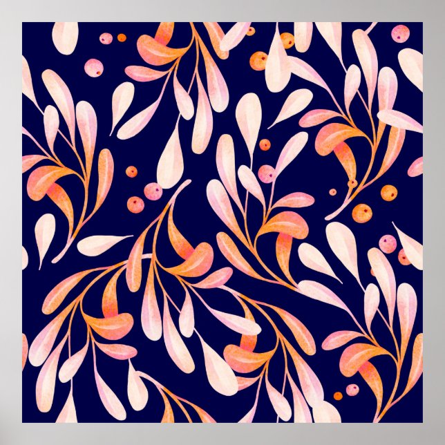 Watercolor seamless pattern. Rustic botanical dark Poster (Front)