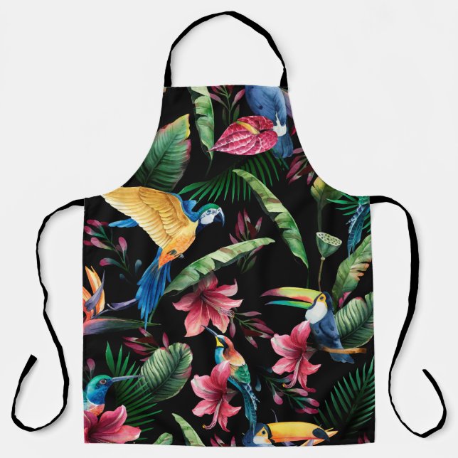 Watercolor seamless pattern, tropical birds, touca apron (Front)