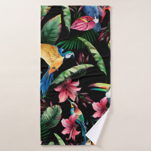 Watercolor seamless pattern, tropical birds, touca bath towel