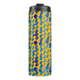 Watercolor seamless pattern with abstract spots an thermal tumbler