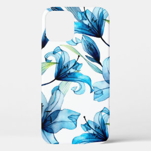 Watercolor seamless pattern with blue lilies iPhone 12 case