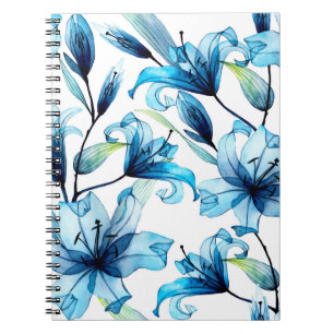 Watercolor seamless pattern with blue lilies notebook