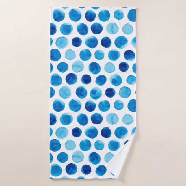 Watercolor seamless pattern with blue polka dots bath towel (Bath Towel)