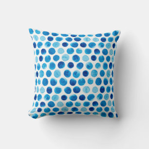 Watercolor seamless pattern with blue polka dots cushion