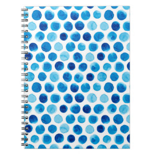 Watercolor seamless pattern with blue polka dots notebook