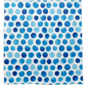 Watercolor seamless pattern with blue polka dots shower curtain