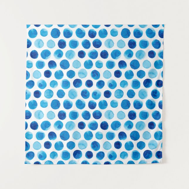 Watercolor seamless pattern with blue polka dots tapestry (Front)