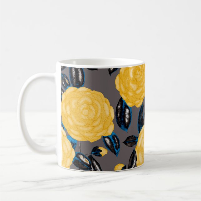Watercolor seamless pattern with camellia flowers. coffee mug (Left)
