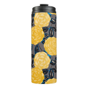 Watercolor seamless pattern with camellia flowers. thermal tumbler