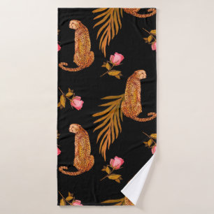 Watercolor seamless pattern with cheetahs bath towel