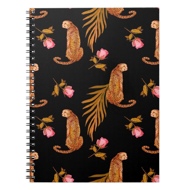 Watercolor seamless pattern with cheetahs notebook (Front)