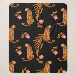 Watercolor seamless pattern with cheetahs sherpa blanket